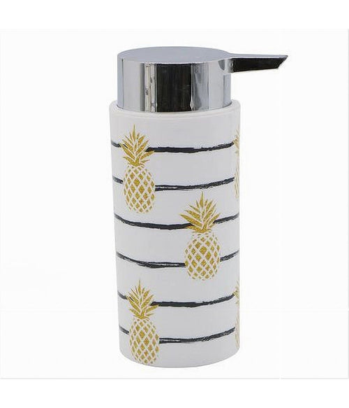 Dispenser Porta Sapone Liquido Cilindrico Bianco Ananas In Plastica 15,6cm 69757