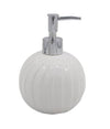 Dispenser Porta Sapone Liquido Sferico Ceramica Rigata Bianco Arredo Bagno 79957