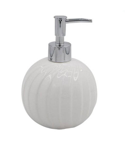 Dispenser Porta Sapone Liquido Sferico Ceramica Rigata Bianco Arredo Bagno 79957