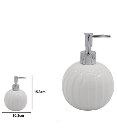 Dispenser Porta Sapone Liquido Sferico Ceramica Rigata Bianco Arredo Bagno 79957