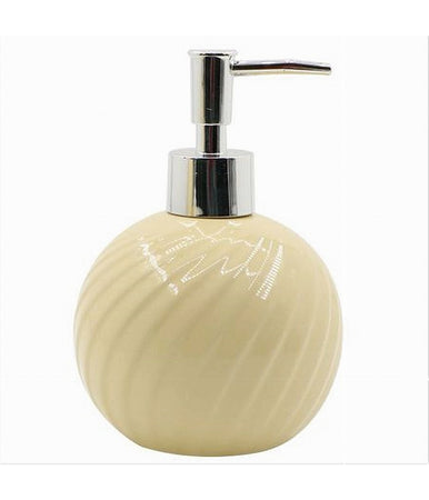 Dispenser Porta Sapone Liquido Sferico Ceramica Rigata Gialla Arredo Bagno 79960