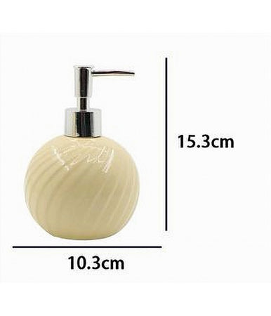 Dispenser Porta Sapone Liquido Sferico Ceramica Rigata Gialla Arredo Bagno 79960