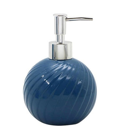 Dispenser Porta Sapone Liquido Sferico In Ceramica Rigata Blu Arredo Bagno 79954