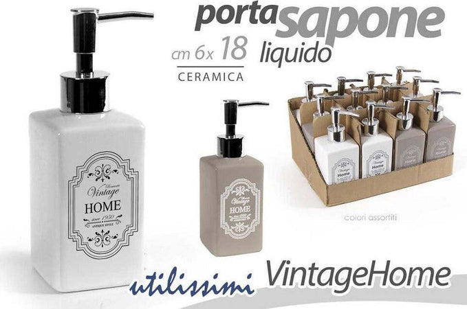 Dispenser Portasapone Liquido Dosatore Bagno 6x18cm Ceramica Vintage Home 749544 Casa e cucina/Bagno/Accessori per il bagno/Dosatori e porta accessori/Portasapone Trade Shop italia - Napoli, Commerciovirtuoso.it