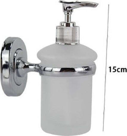 Dispenser-Portasapone-Liquido-Vetro-Satinato-Fissaggio-A-Parete-Bagno-15cm-69181