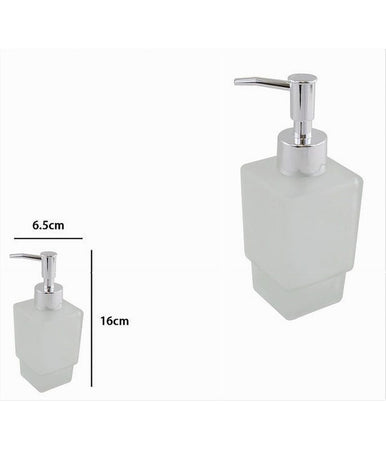 Dispenser Ricambio Porta Sapone Liquido Vetro Satinato Cubico Bagno Accessori 87265