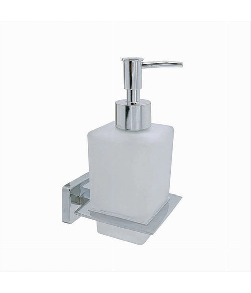 Dispenser Sapone Cubico Da Muro In Acciaio Vetro Satinato 16cm Arredo Bagno 87215