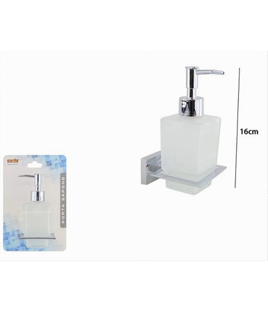 Dispenser Sapone Cubico Da Muro In Acciaio Vetro Satinato 16cm Arredo Bagno 87215