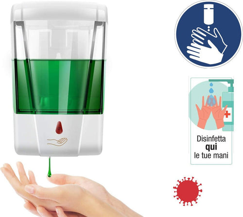 Dispenser Sapone Gel Disinfettante Automatico 700ml Regolabile a Batteria Touchless a parete casa ufficio ingresso Sanificazione mani
