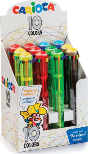 Display 12 penne a sfera automatica - 10 colori colori fluo assortiti - Carioca Cancelleria e prodotti per ufficio/Penne matite scrittura e correzione/Penne e ricariche/Penne roller a inchiostro gel Eurocartuccia - Pavullo, Commerciovirtuoso.it