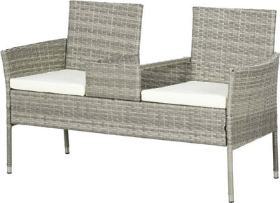 Divanetto-per-Esterni-2-Posti-con-Tavolino-da-Caffè,-in-Acciaio-e-Rattan-PE,-137x59x82-cm,-Grigio-e-Crema-867-181V00GG