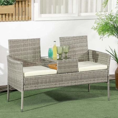 Divanetto-per-Esterni-2-Posti-con-Tavolino-da-Caffè,-in-Acciaio-e-Rattan-PE,-137x59x82-cm,-Grigio-e-Crema-867-181V00GG