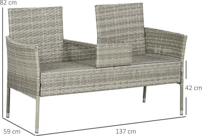 Divanetto-per-Esterni-2-Posti-con-Tavolino-da-Caffè,-in-Acciaio-e-Rattan-PE,-137x59x82-cm,-Grigio-e-Crema-867-181V00GG