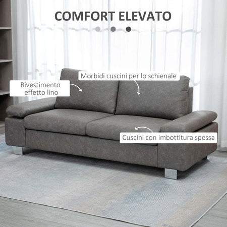 Divano-2-Posti-da-Salotto-e-Ufficio-soggiorno-studio-Salvaspazio-con-Seduta-Imbottita-e-Braccioli-Regolabili,-200x88x86-cm,-Grigio-F839-555V00GYA
