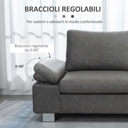 Divano-2-Posti-da-Salotto-e-Ufficio-soggiorno-studio-Salvaspazio-con-Seduta-Imbottita-e-Braccioli-Regolabili,-200x88x86-cm,-Grigio-F839-555V00GYA