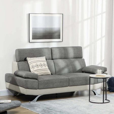 Divano-2-Posti-in-Finta-Pelle-PU-con-Poggiatesta-Regolabile-su-5-Livelli,-189x96.5x84cm,-Grigio-2ID839-612V00GYD22