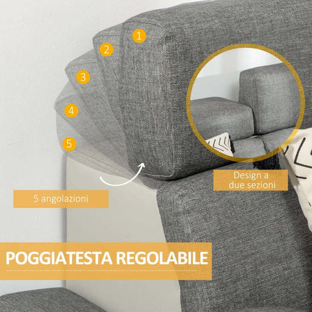 Divano-2-Posti-in-Finta-Pelle-PU-con-Poggiatesta-Regolabile-su-5-Livelli,-189x96.5x84cm,-Grigio-2ID839-612V00GYD22