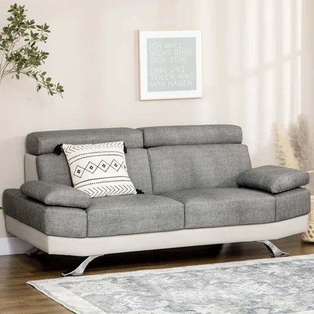 Divano-2-Posti-in-Finta-Pelle-PU-con-Poggiatesta-Regolabile-su-5-Livelli,-189x96.5x84cm,-Grigio-2ID839-612V00GYD22