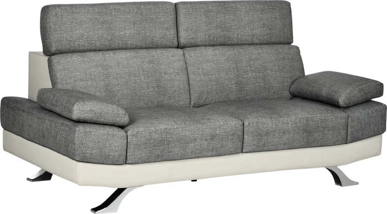 Divano-2-Posti-in-Finta-Pelle-PU-con-Poggiatesta-Regolabile-su-5-Livelli,-189x96.5x84cm,-Grigio-2ID839-612V00GYD22