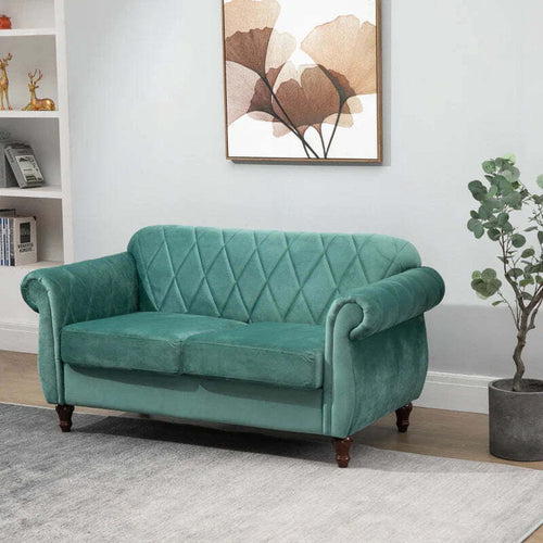 Divano-2-Posti-in-Legno-e-Velluto-Verde,-Spessa-Imbottitura,-Divano-per-2-Persone-Design-Vintage-Rétro,-148-x-72-x-76cm-DY2833-847D2D