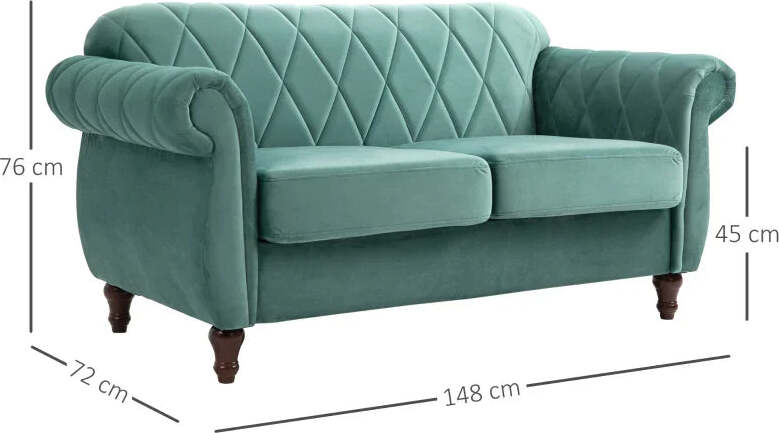 Divano-2-Posti-in-Legno-e-Velluto-Verde,-Spessa-Imbottitura,-Divano-per-2-Persone-Design-Vintage-Rétro,-148-x-72-x-76cm-DY2833-847D2D