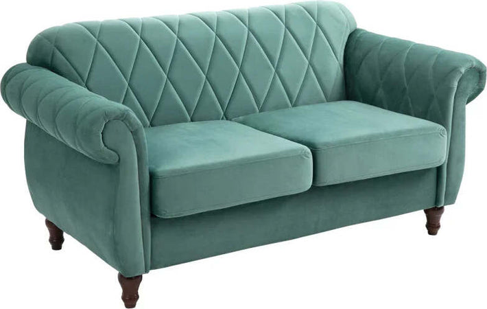 Divano-2-Posti-in-Legno-e-Velluto-Verde,-Spessa-Imbottitura,-Divano-per-2-Persone-Design-Vintage-Rétro,-148-x-72-x-76cm-DY2833-847D2D