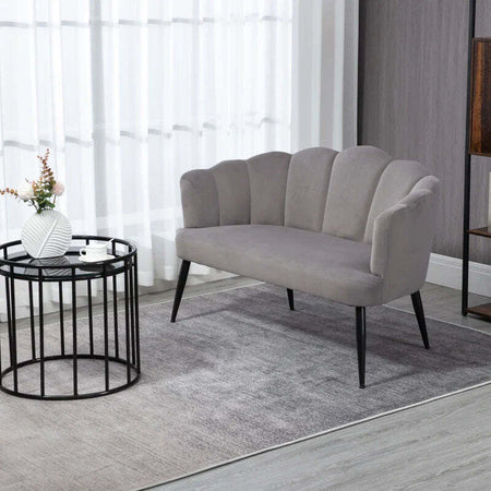 Divano-2-Posti-in-Velluto-con-Gambe-in-Metallo-e-Schienale-a-Conchiglia,-132x66x80cm,-Grigio-RF2839-483V00CGHG2