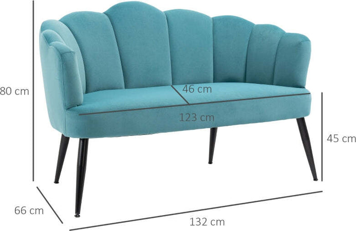 Divano-2-Posti-in-Velluto-con-Gambe-in-Metallo-e-Schienale-a-Conchiglia,-132x66x80cm,-Verde-soggiorno-salotto-ingresso-ufficio-studio-F839-483V00GNA