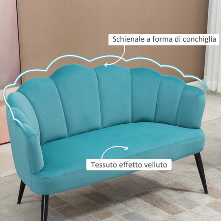 Divano-2-Posti-in-Velluto-con-Gambe-in-Metallo-e-Schienale-a-Conchiglia,-132x66x80cm,-Verde-soggiorno-salotto-ingresso-ufficio-studio-F839-483V00GNA