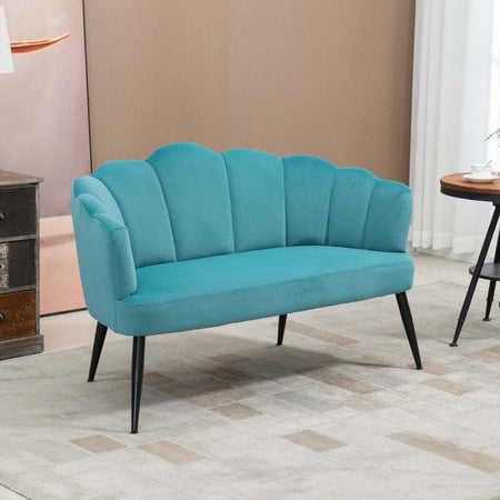 Divano-2-Posti-in-Velluto-con-Gambe-in-Metallo-e-Schienale-a-Conchiglia,-132x66x80cm,-Verde-soggiorno-salotto-ingresso-ufficio-studio-F839-483V00GNA