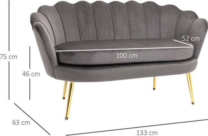 Divano-2-Posti-in-Velluto-e-Gambe-in-Metallo,-Arredamento-Vintage-Casa-e-Ufficio,-133x63x75cm-Grigio-soggiorno-salotto-studio-ingresso-F839-002A