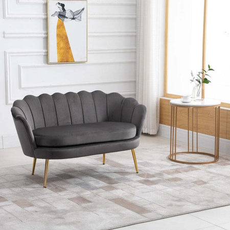 Divano-2-Posti-in-Velluto-e-Gambe-in-Metallo,-Arredamento-Vintage-Casa-e-Ufficio,-133x63x75cm-Grigio-soggiorno-salotto-studio-ingresso-F839-002A