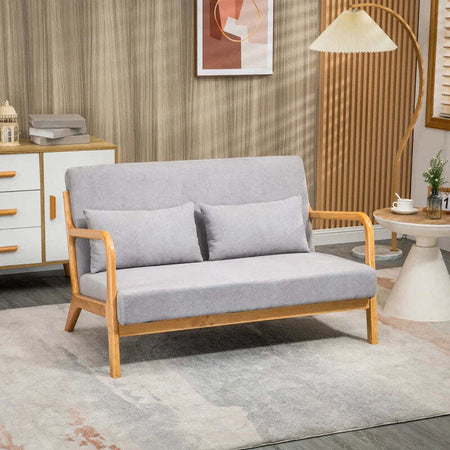 Divano-2-Posti-Moderno-in-Legno-con-Cuscini,-Seduta-Imbottita-e-Tessuto-Effetto-Velluto,-122x71x76-cm,-Grigio-YT2839-597V00GYRE2