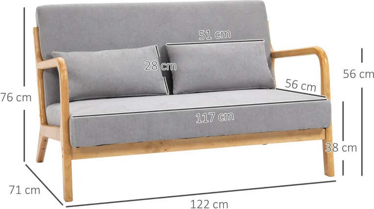 Divano-2-Posti-Moderno-in-Legno-con-Cuscini,-Seduta-Imbottita-e-Tessuto-Effetto-Velluto,-122x71x76-cm,-Grigio-YT2839-597V00GYRE2