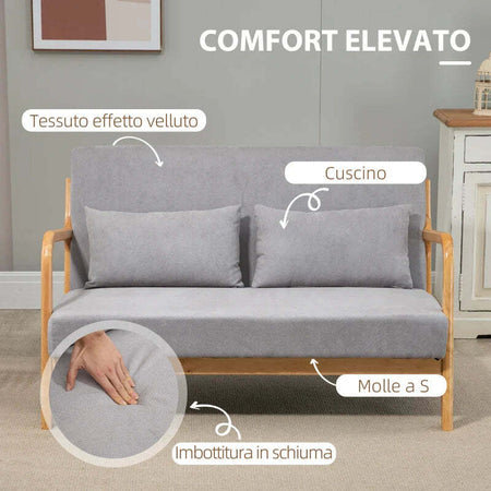 Divano-2-Posti-Moderno-in-Legno-con-Cuscini,-Seduta-Imbottita-e-Tessuto-Effetto-Velluto,-122x71x76-cm,-Grigio-YT2839-597V00GYRE2