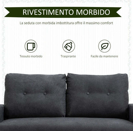 Divano-2-Posti-Moderno-in-Stile-Nordico-con-Schienale-Trapuntato-in-Tessuto,-145x76x88-cm,-Grigio-GH2833-902CGNH2