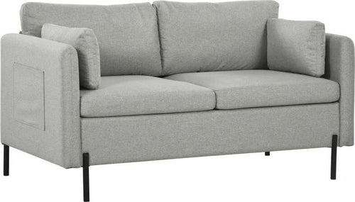 Divano-2-Posti-per-Soggiorno-in-Tessuto-Effetto-Lino-e-Acciaio-con-Tasche-Laterali,-143x73x77cm,-Grigio-TY2839-727V00LGFR2