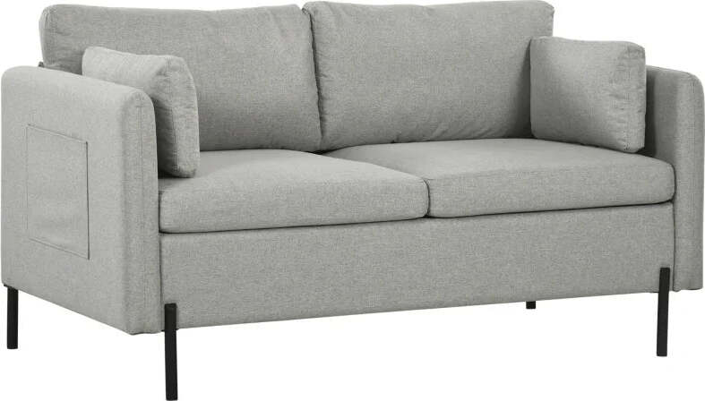 Divano-2-Posti-per-Soggiorno-in-Tessuto-Effetto-Lino-e-Acciaio-con-Tasche-Laterali,-143x73x77cm,-Grigio-TY2839-727V00LGFR2