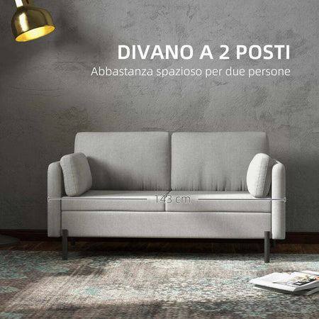 Divano-2-Posti-per-Soggiorno-in-Tessuto-Effetto-Lino-e-Acciaio-con-Tasche-Laterali,-143x73x77cm,-Grigio-TY2839-727V00LGFR2