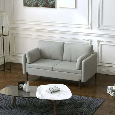 Divano-2-Posti-per-Soggiorno-in-Tessuto-Effetto-Lino-e-Acciaio-con-Tasche-Laterali,-143x73x77cm,-Grigio-TY2839-727V00LGFR2