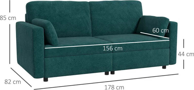Divano-3-Posti-in-Velluto-con-Cuscini-e-Seduta-Imbottita,-178x82x85cm,-Verde-Scuro-839-829V80DG