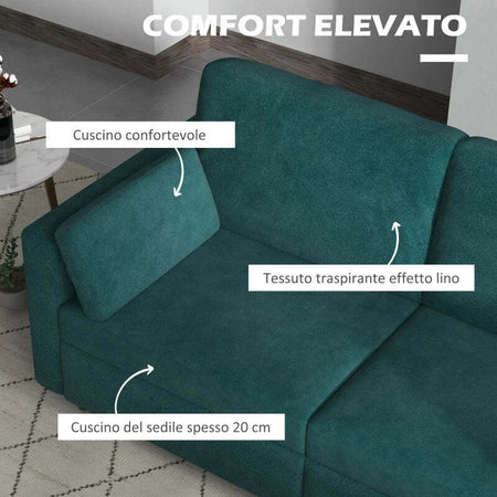 Divano-3-Posti-in-Velluto-con-Cuscini-e-Seduta-Imbottita,-178x82x85cm,-Verde-Scuro-839-829V80DG