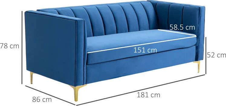 Divano-3-Posti-in-Velluto-con-Gambe-Dorate,-Braccioli-e-Cuscino-Sfoderabile,-181x86x78cm-839-228BU