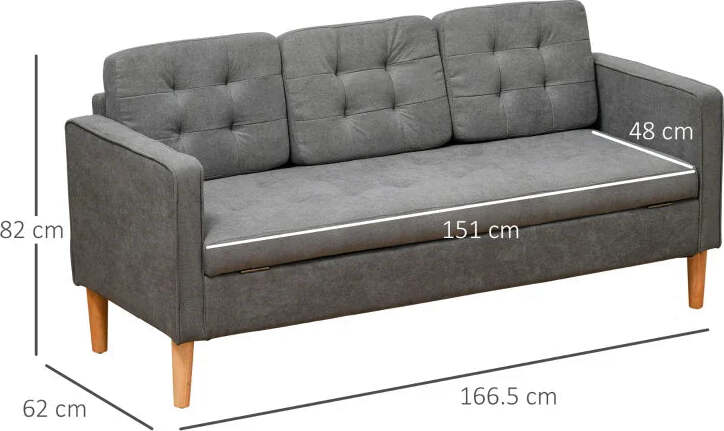 Divano-3-Posti-Moderno-in-Tessuto-Grigio-con-Vano-Contenitore-e-Design-Scandinavo,-Grigio,-166.5x62x82cm-839-033