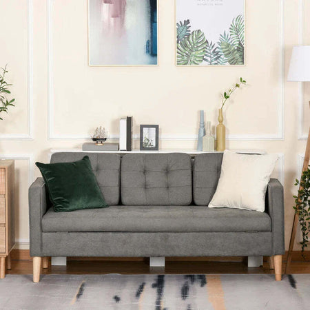 Divano-3-Posti-Moderno-in-Tessuto-Grigio-con-Vano-Contenitore-e-Design-Scandinavo,-Grigio,-166.5x62x82cm-839-033