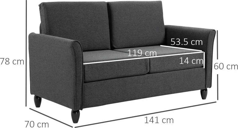 Divano-a-2-Posti-a-Seduta-Ampia-con-Cuscini-Rimovibili-da-Salotto-in-Tessuto-Effetto-Lino-e-Gommapiuma,-141x70x78-cm,-Grigio-scuro-e-Nero-SE2833-653CGGT2