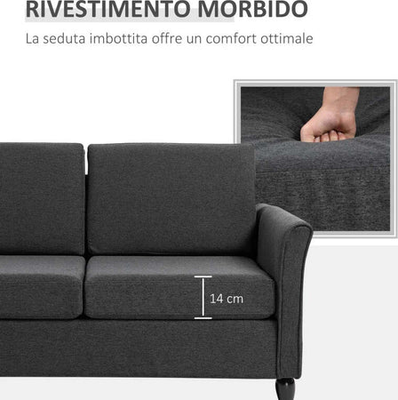 Divano-a-2-Posti-a-Seduta-Ampia-con-Cuscini-Rimovibili-da-Salotto-in-Tessuto-Effetto-Lino-e-Gommapiuma,-141x70x78-cm,-Grigio-scuro-e-Nero-SE2833-653CGGT2
