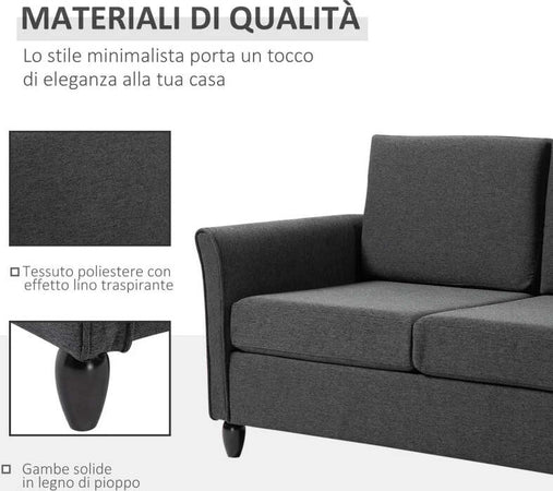 Divano-a-2-Posti-a-Seduta-Ampia-con-Cuscini-Rimovibili-da-Salotto-in-Tessuto-Effetto-Lino-e-Gommapiuma,-141x70x78-cm,-Grigio-scuro-e-Nero-SE2833-653CGGT2