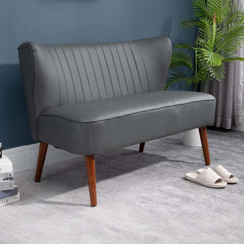 Divano-a-2-Posti-dal-Design-Moderno,-Telaio-in-Legno-e-Rivestimento-in-Pelle-Sintetica-Grigia,-108.5-x-61-x-79cm-divanetto-soggiorno-salotto-ingresso-ufficio-studio-F833-808A
