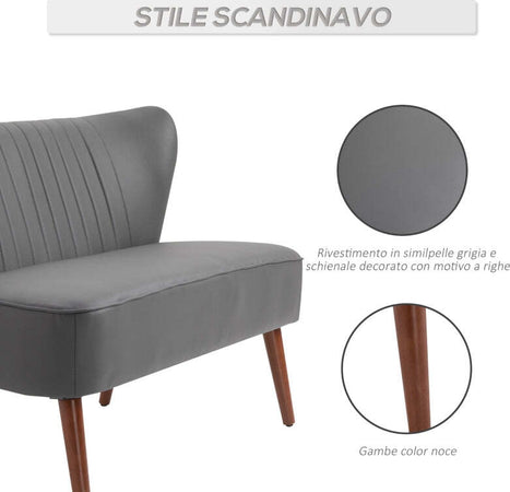 Divano-a-2-Posti-dal-Design-Moderno,-Telaio-in-Legno-e-Rivestimento-in-Pelle-Sintetica-Grigia,-108.5-x-61-x-79cm-divanetto-soggiorno-salotto-ingresso-ufficio-studio-F833-808A